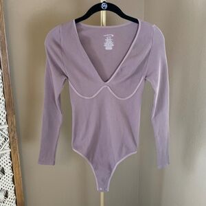 Intimately Free People Long Sleeve Snap-Closure Bodysuit XS/S - Mauve, Ribbed